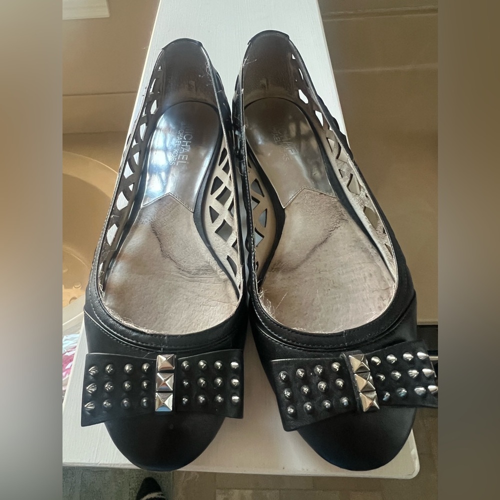 Michael Kors Black Studded Bow Flats